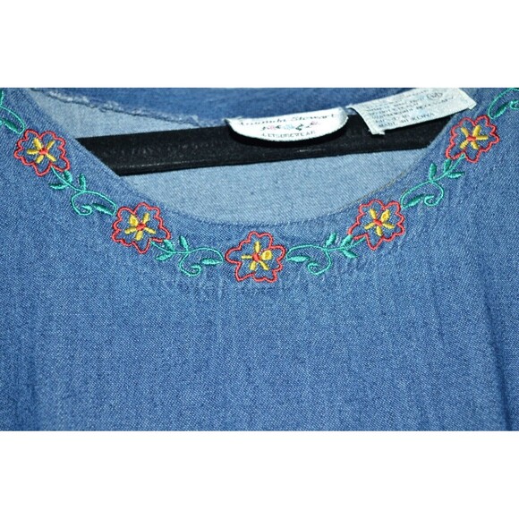 Vtg Amanda Stewart Denim Maxi Dress Pockets Cotton Women M embroidered jumper - Picture 4 of 7